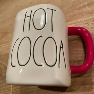 Rae Dunn Ceramic Hot Cocoa Double sided mug 16oz red interior handle holiday